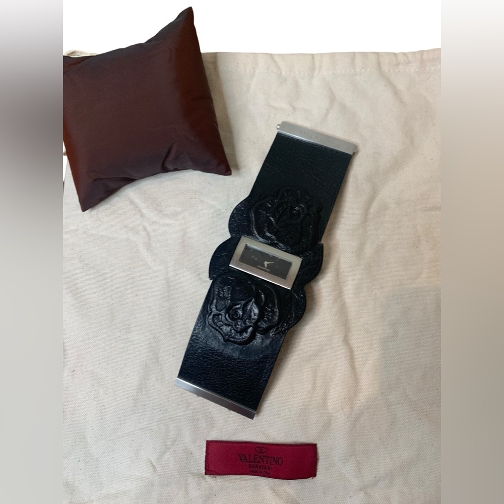 Valentino tooled desert rose leather cuff bracelet watch
